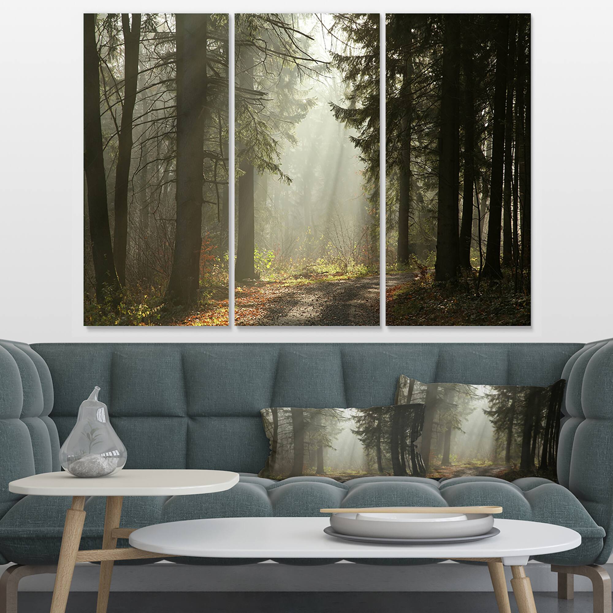 Designart - Dark Green Forest with Sun Rays
